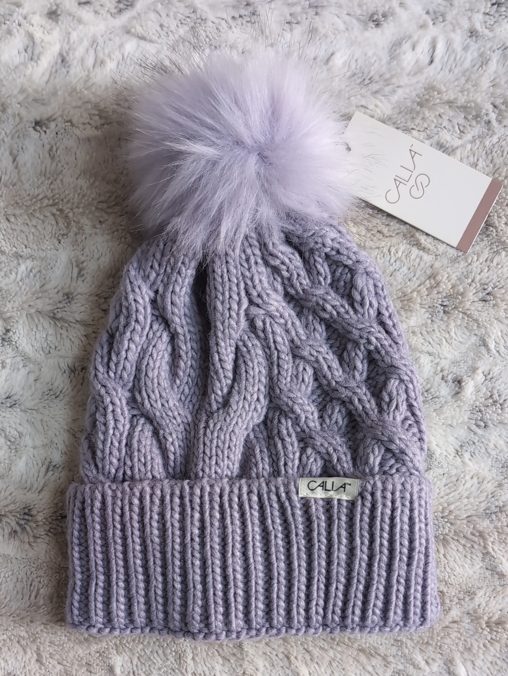 CALIA Lily Cable Knit Pom Beanie